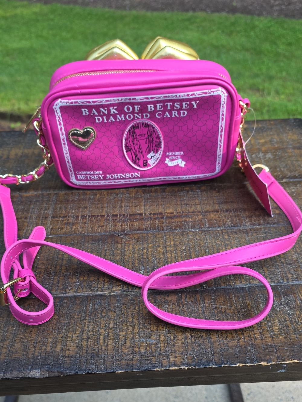 Betsey Johnson Hot Pink "Bank of Betsey" Crossbody with Gold Heart Accent